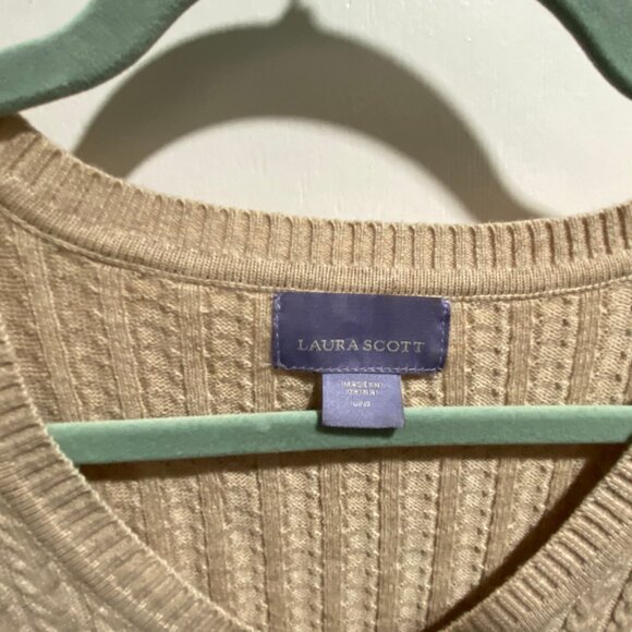 Vintage Laura Scott Cotton Fine Knit Cable Minimalist Office Preppy Sweater L - Picture 4 of 6